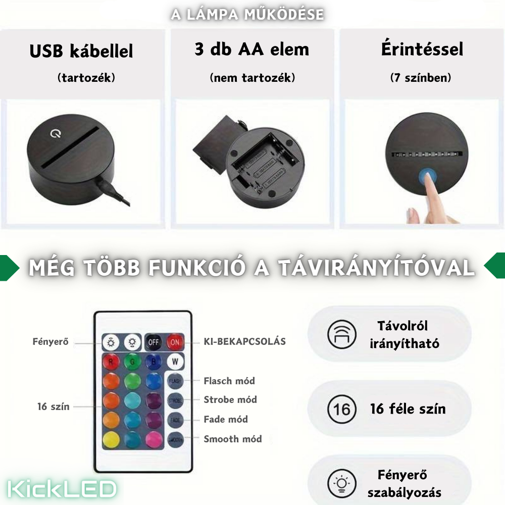 3D LED Focilabda - távirányítóval & USB kábellel